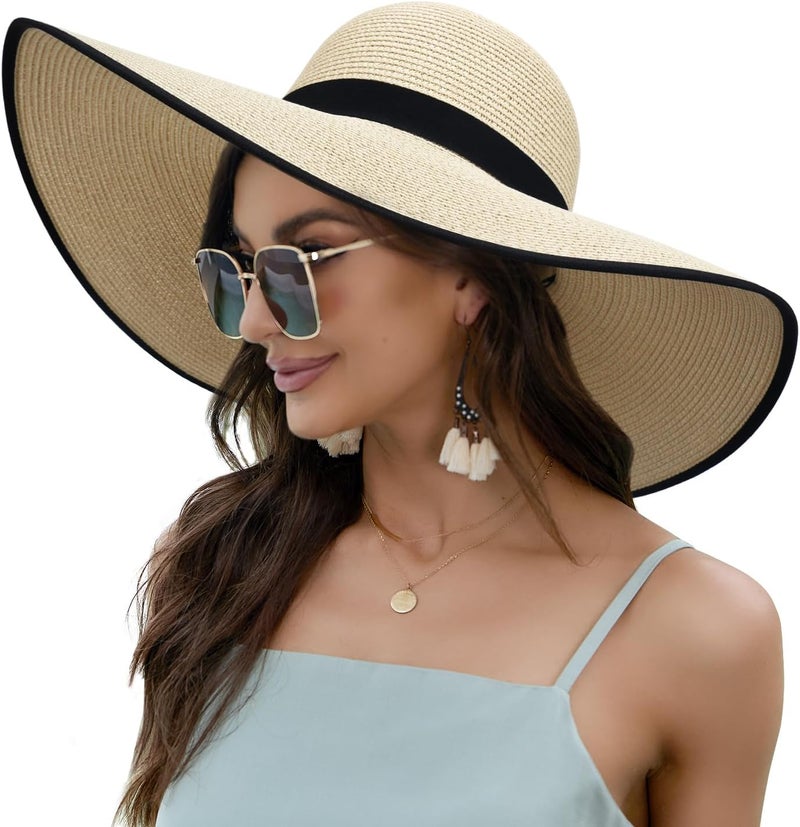 Naivlizer Women Wide Brim Sun Hat UPF50 Straw Summer Hat Floppy Beach Hat Roll-Up - Image 1